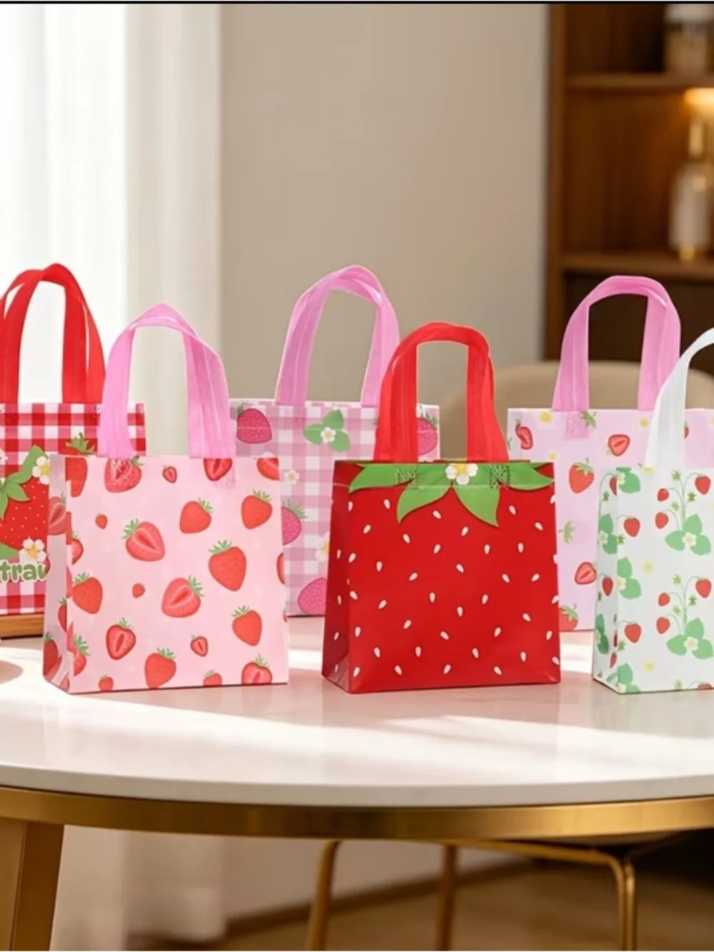 12 Strawberry Reusable Gift Bags Party Favor Tote Bags Tea Party Summer 🍓